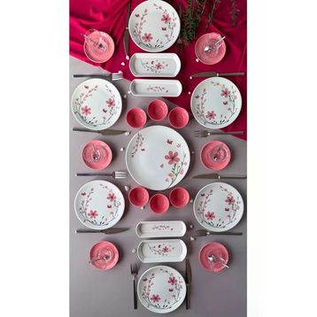 Yiğit Seramik Bahar Model 23 Parça 6 Kişilik Röfyeli Kahvaltı Brunch Takımı - Pembe