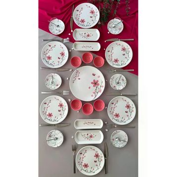 Yiğit Seramik Bahar Model 23 Parça 6 Kişilik Röfyeli Kahvaltı Brunch Takımı - Pembe