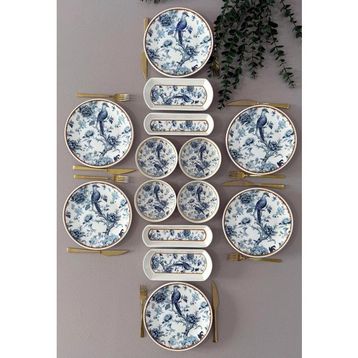 Yiğit Seramik Blue Kitchen Model 14 Parça 6 Kişilik Kaseli Modern Kahvaltı Brunch Takımı