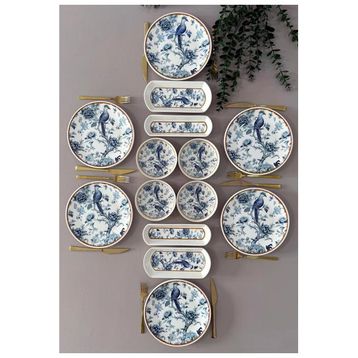 Yiğit Seramik Blue Kitchen Model 14 Parça 6 Kişilik Kaseli Modern Kahvaltı Brunch Takımı