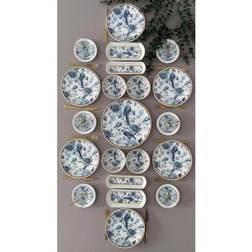 Yiğit Seramik Blue Kitchen Model 21 Parça 6 Kişilik Kaseli Modern Kahvaltı Brunch Takımı