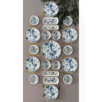 Yiğit Seramik Blue Kitchen Model 21 Parça 6 Kişilik Kaseli Modern Kahvaltı Brunch Takımı
