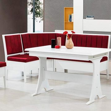 Yıldız Mobilya Beyaz Bordo Riva Mutfak Köşe Takımı