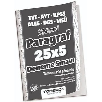 YKS TYT AYT KPSS ALES DGS MSÜ Muhtemel Paragraf 25x5 Deneme Çözümlü Yönerge Yayınları
