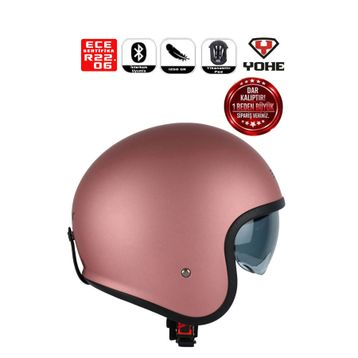 Yohe Motosiklet Kaskı 880-Matt-Pembe-Altın Motorsiklet Kaskı