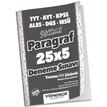 Yönerge Yayınları YKS TYT AYT KPSS ALES DGS MSÜ Muhtemel Paragraf 25 x 5 Deneme