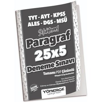 Yönerge Yayınları YKS TYT AYT KPSS ALES DGS MSÜ Muhtemel Paragraf 25 x 5 Deneme