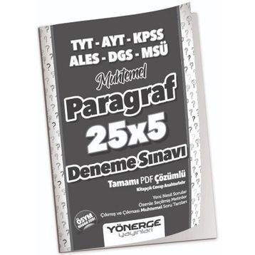 Yönerge Yayınları YKS TYT AYT KPSS ALES DGS MSÜ Muhtemel Paragraf 25 x 5 Deneme