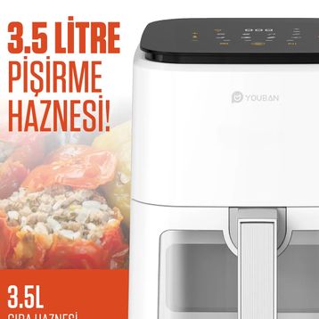 Youban Xiaomi Airfryer 3.5 lt Camlı Beyaz Fritöz
