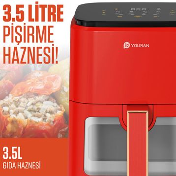 Youban Xiaomi Airfryer 3.5 lt Camlı Kırmızı Fritöz