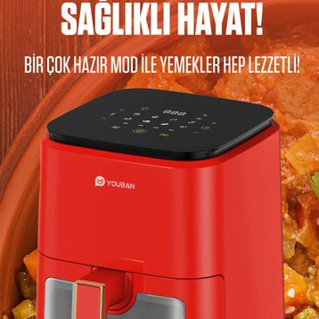 Youban Xiaomi Airfryer 3.5 lt Camlı Kırmızı Fritöz
