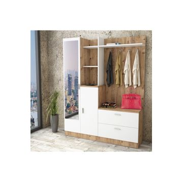 Yurudesign 1351429 Çam-Beyaz Wisdom Vestiyer Aynalı Portmanto