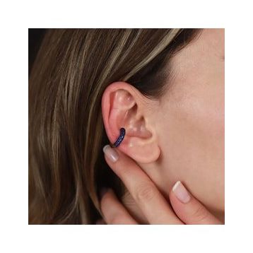 Yuvarlak Mavi Zirkon Taşlı Rose Gold Kaplama Gümüş Kıkırdak Küpe