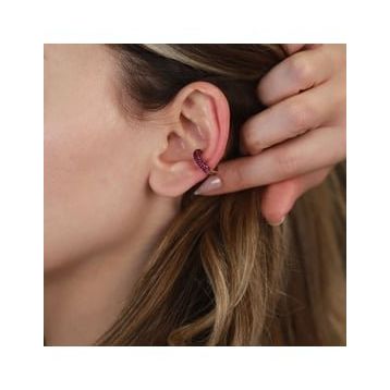 Yuvarlak Mor Zirkon Taşlı Rose Gold Kaplama Gümüş Kıkırdak Küpe