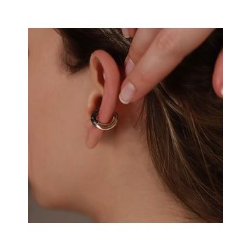 Yuvarlak Siyah Zirkon Taşlı Rose Gold Kaplama Gümüş Kıkırdak Küpe