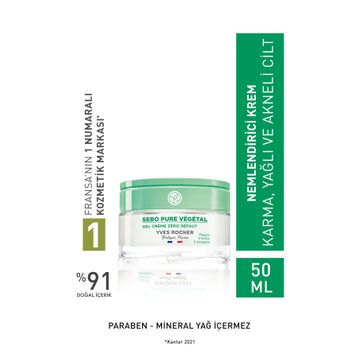 Yves Rocher Karma ve Yağlı Ciltler İçin Çinko Salisilik Asit 50 ml Sebo Pure Vegetal Jel Krem