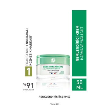 Yves Rocher Karma ve Yağlı Ciltler İçin Çinko Salisilik Asit 50 ml Sebo Pure Vegetal Jel Krem