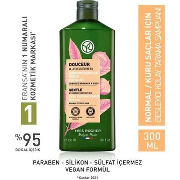 Yves Rocher Normal ve Kuru Saçlar İçin Sülfat İçermeyen Besleyici 300 ML Vegan Kolay Tarama Şampuanı