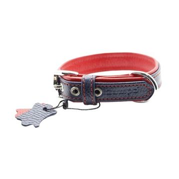 Zampa Flatiron 3x54 cm Lacivert Kırmızı Yumuşak Dokulu Gerçek Deri Köpek Tasması