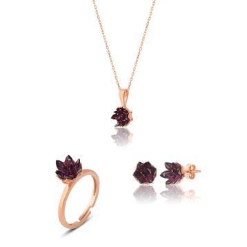 Zanaatsilver 925 Ayar Ametist Taşlı Lotus Çiçeği Gümüş Kolye
