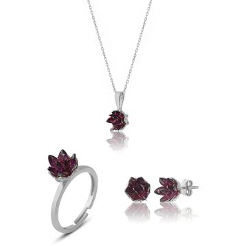 Zanaatsilver 925 Ayar Ametist Taşlı Lotus Çiçeği Gümüş Kolye