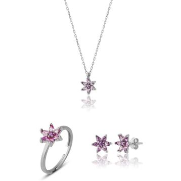 Zanaatsilver 925 Ayar Gümüş Rodyum Kaplama Ametist Taşlı Nilüfer Çiçeği Küpe