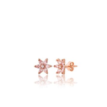 Zanaatsilver 925 Ayar Gümüş Rose Kaplama Pembe Taşlı Nilüfer Çiçeği Küpe