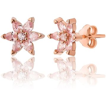 Zanaatsilver 925 Ayar Gümüş Rose Kaplama Pembe Taşlı Nilüfer Çiçeği Küpe