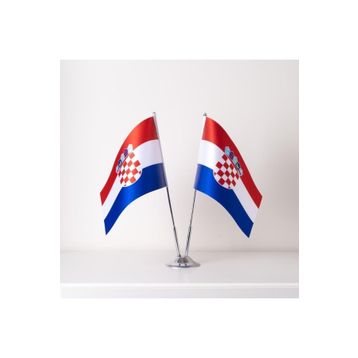 ZC Bayrak 15x22,5 cm Saten Kumaş Dijital Baskı Hırvatistan 2'li Masa Bayrağı