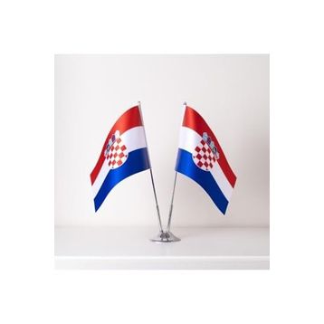 ZC Bayrak 15x22,5 cm Saten Kumaş Dijital Baskı Hırvatistan 2'li Masa Bayrağı
