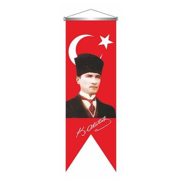 ZC Bayrak Saten Kırlangıç Flama Kemal Atatürk İmzalı Türk Bayrağı