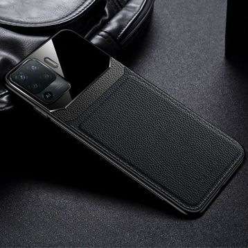 Zebana Oppo Reno 5 Lite Siyah Lens Deri Cep Telefonu Kılıfı
