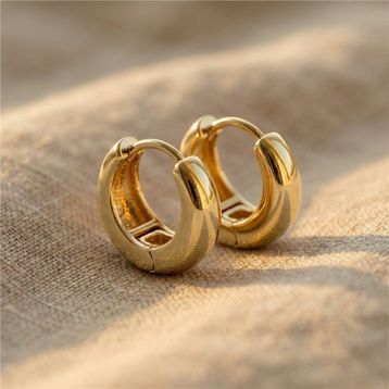 Zeino 14K Altın Kaplama 1 cm Kalın Bombeli Halka Çelik Küpe