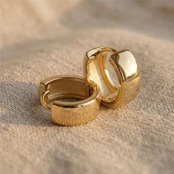 Zeino 14K Altın Kaplama - 13 mm Kalın Küçük Halka Çelik Küpe