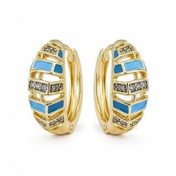 Zeino 14k Altın Kaplama 17 mm Mavi Mineli Zirkon Taşlı Halka Küpe