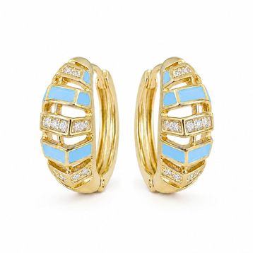 Zeino 14k Altın Kaplama 17 mm Mavi Mineli Zirkon Taşlı Halka Küpe