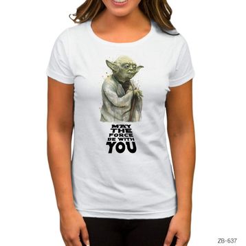 Zepplin Star Wars Yoda May the Force Be With You Beyaz Kadın T-shirt