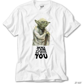 Zepplin Star Wars Yoda May the Force Be With You Beyaz Kadın T-shirt