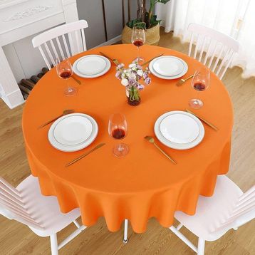 Zeren Home 150x150 cm Turuncu Sıvıya Dayanıklı Yuvarlak Dertsiz Masa Örtüsü