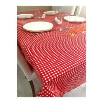 Zeren Home 150x220 cm Sıvı Geçirmez Dertsiz Mini Piti Kare Kırmızı Masa Örtüsü