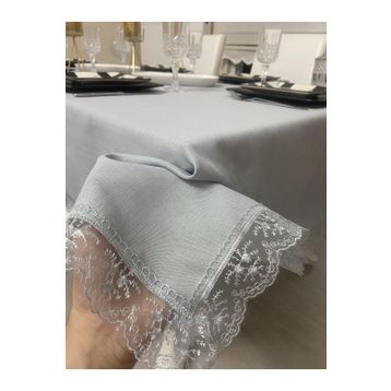 Zeren Home Keten Görünümlü Dantel Detaylı Simli Dertsiz Gri 160x300 cm Masa Örtüsü