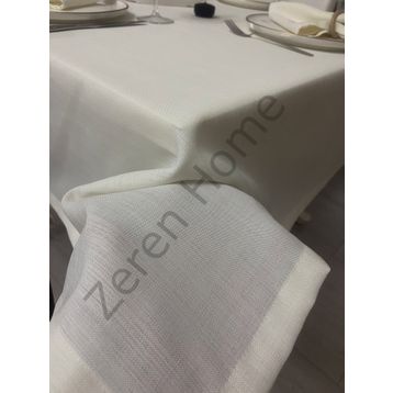 Zeren Home Keten Görünümlü Dertsiz Krem 150 x 220 cm Masa Örtüsü