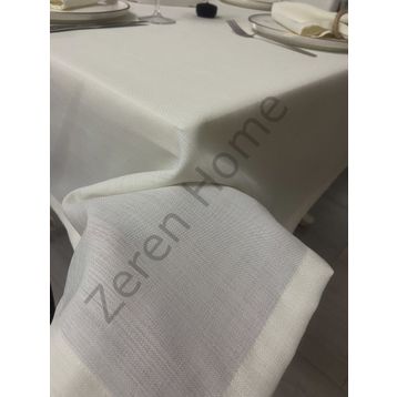 Zeren Home Keten Görünümlü Dertsiz Krem 25 Parça 150x300 cm Masa Örtüsü