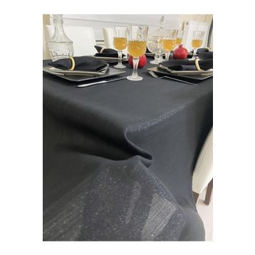 Zeren Home Keten Görünümlü Dertsiz Simli Siyah Masa Örtüsü