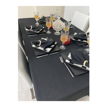 Zeren Home Keten Görünümlü Dertsiz Simli Siyah Masa Örtüsü