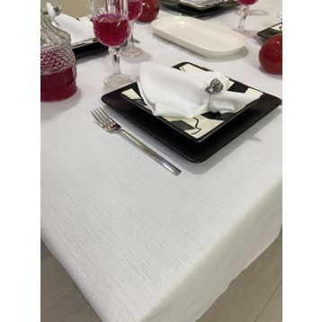 Zeren Home Keten Görünümlü Simli Dertsiz Beyaz Masa Örtüsü