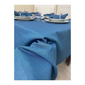 Zeren Home Keten Görünümlü Simli Dertsiz Indigo Mavi 150 x 260 cm Masa Örtüsü