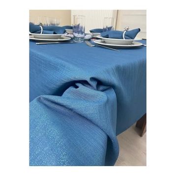 Zeren Home Keten Görünümlü Simli Dertsiz Indigo Mavi 150 x 260 cm Masa Örtüsü