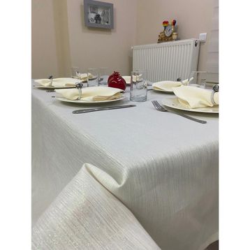 Zeren Home Keten Görünümlü Simli Dertsiz Krem Masa Örtüsü