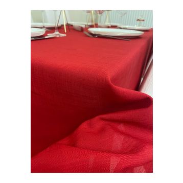 Zeren Home Kırmızı Keten Görünümlü Dertsiz Masa Örtüsü
